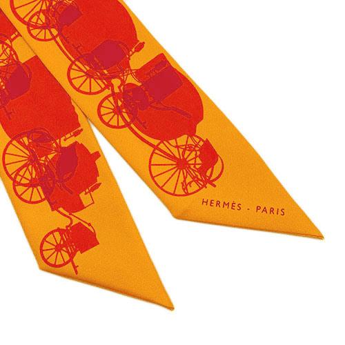 エルメス スカーフ シルク ツイリー 馬車柄 オレンジ JJS02609